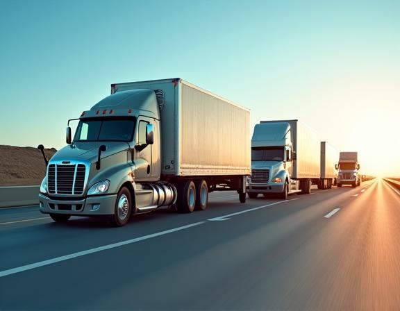 Varios camiones de carga en una autopista mexicana